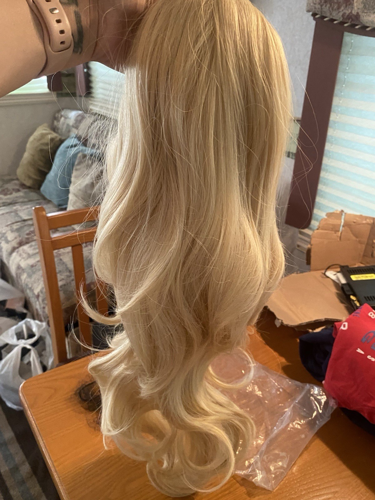 Women’s Light Blond Wavy Curly Synthetic Hairpiece, Comb Clip, 21-30 in