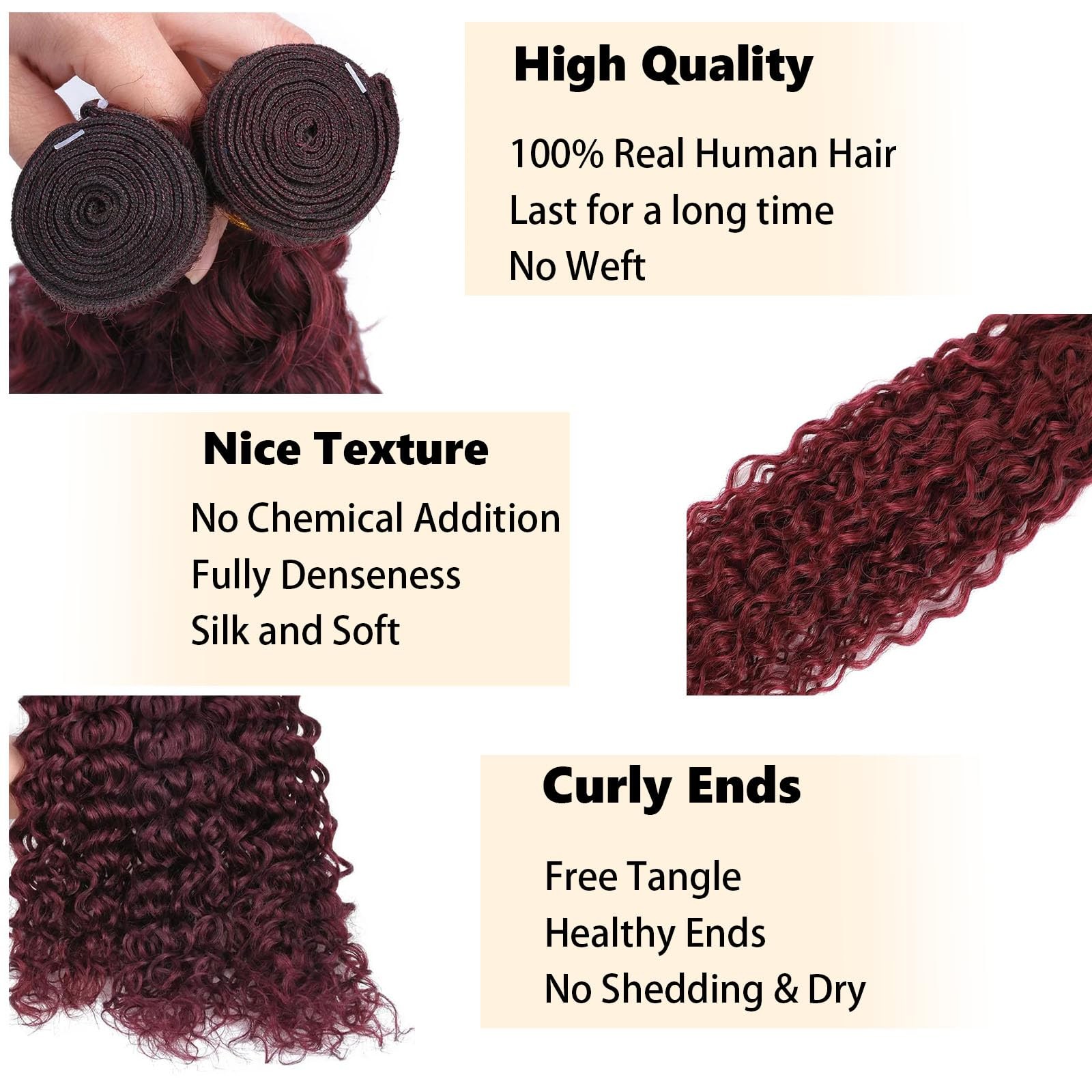 Fabimiya Human Hair Bundles Burgundy 99J Water Wave 10 12 14 Inch Bundles Human