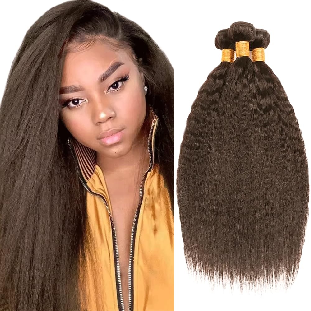 Suhkrpt 22 24 26 Inch Color 4 Bundle Dark Brown Yaki Straight Human Hair