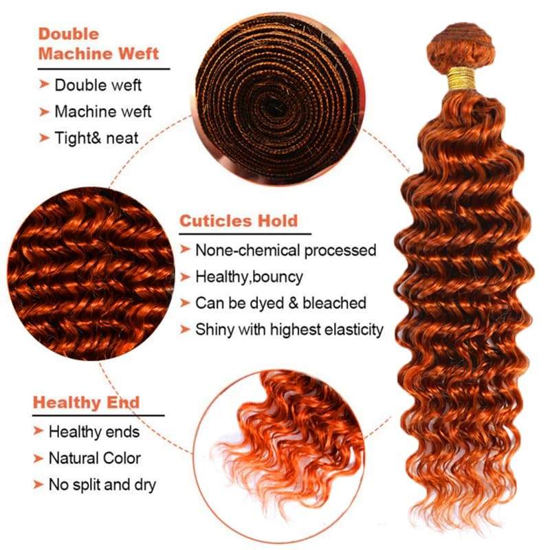 28 30 32 Inch Wuvusnm 350 Human Hair Bundles Ginger Deep Wave Bundles Orange