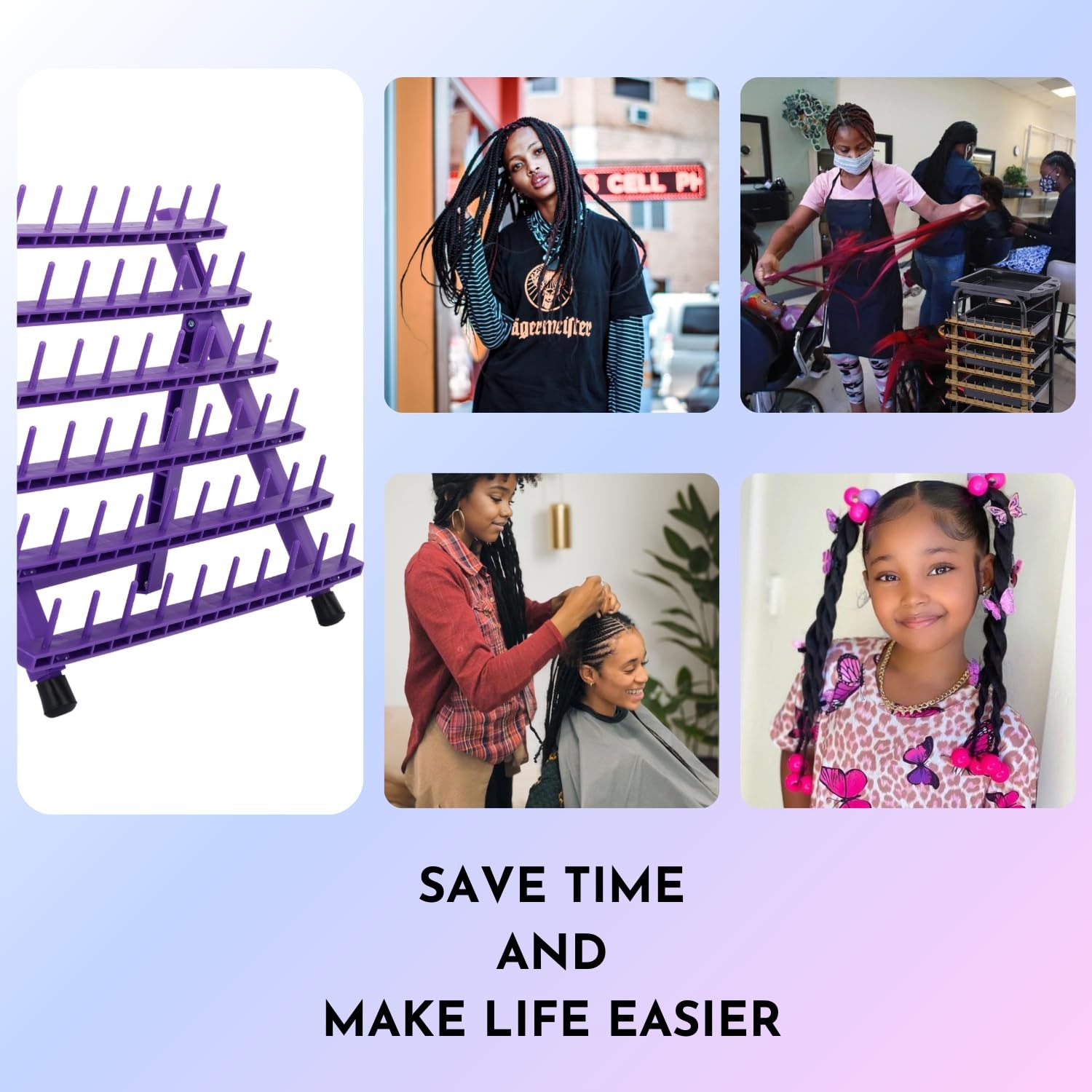 Braiding Hair Rack with 60 Pegs Standing Versatile Extension Hair Holder with…
