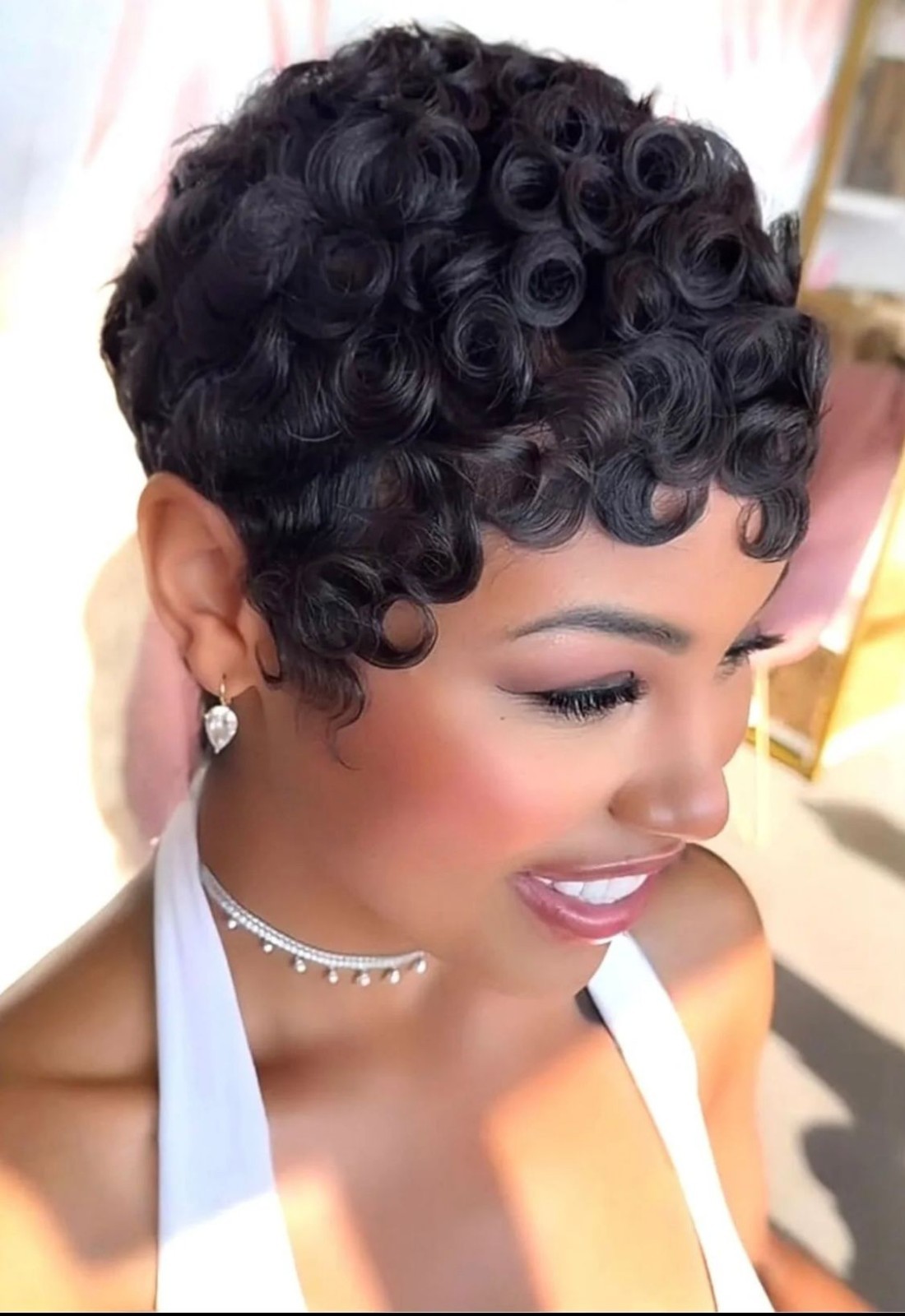 Short Finger Wave Curly Black Wig for Women Stylish Synthetic Hair Costume
