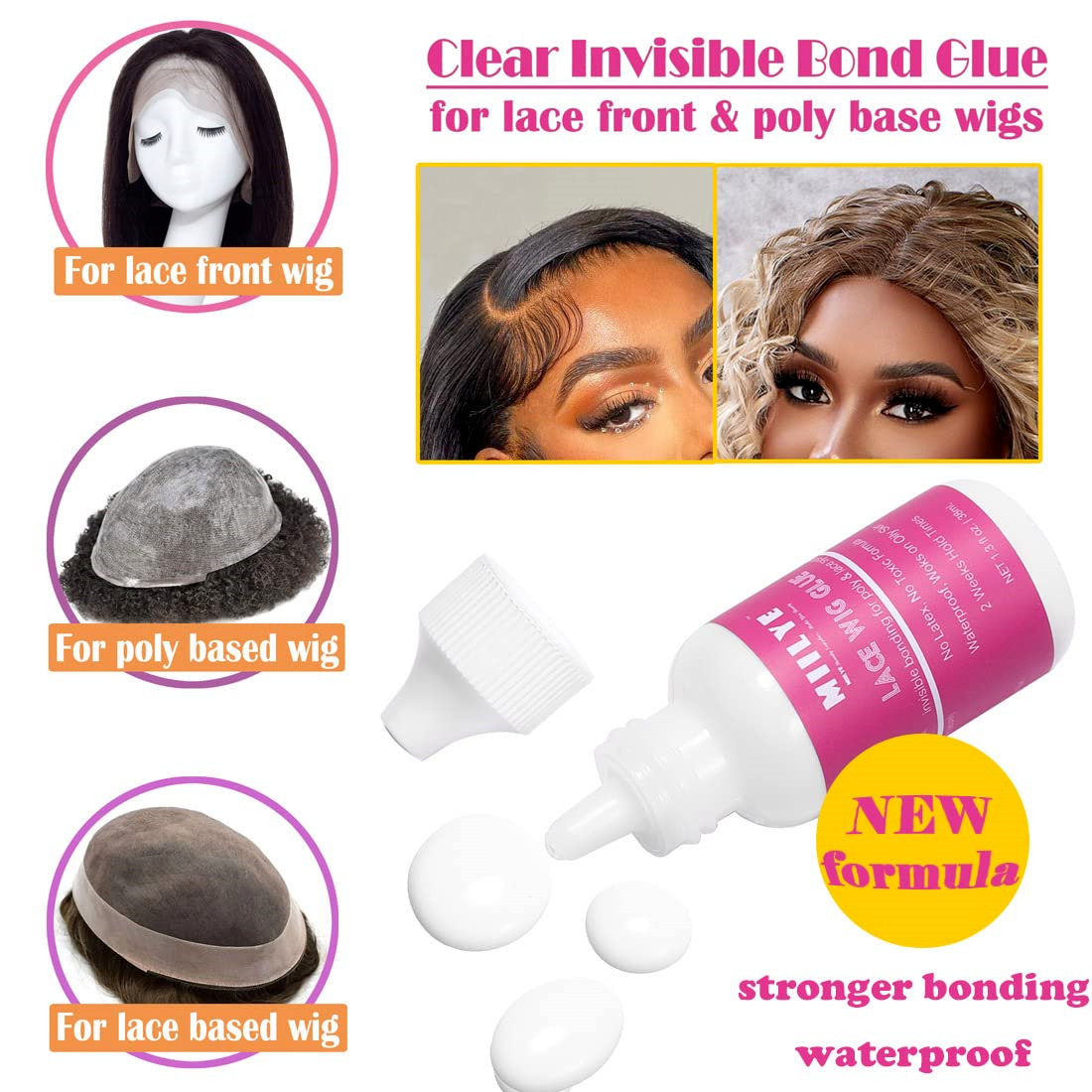 Wig Adhesive Glue, Invisible Waterproof Hair Replacement Bonding Glue, 1.3oz NEW