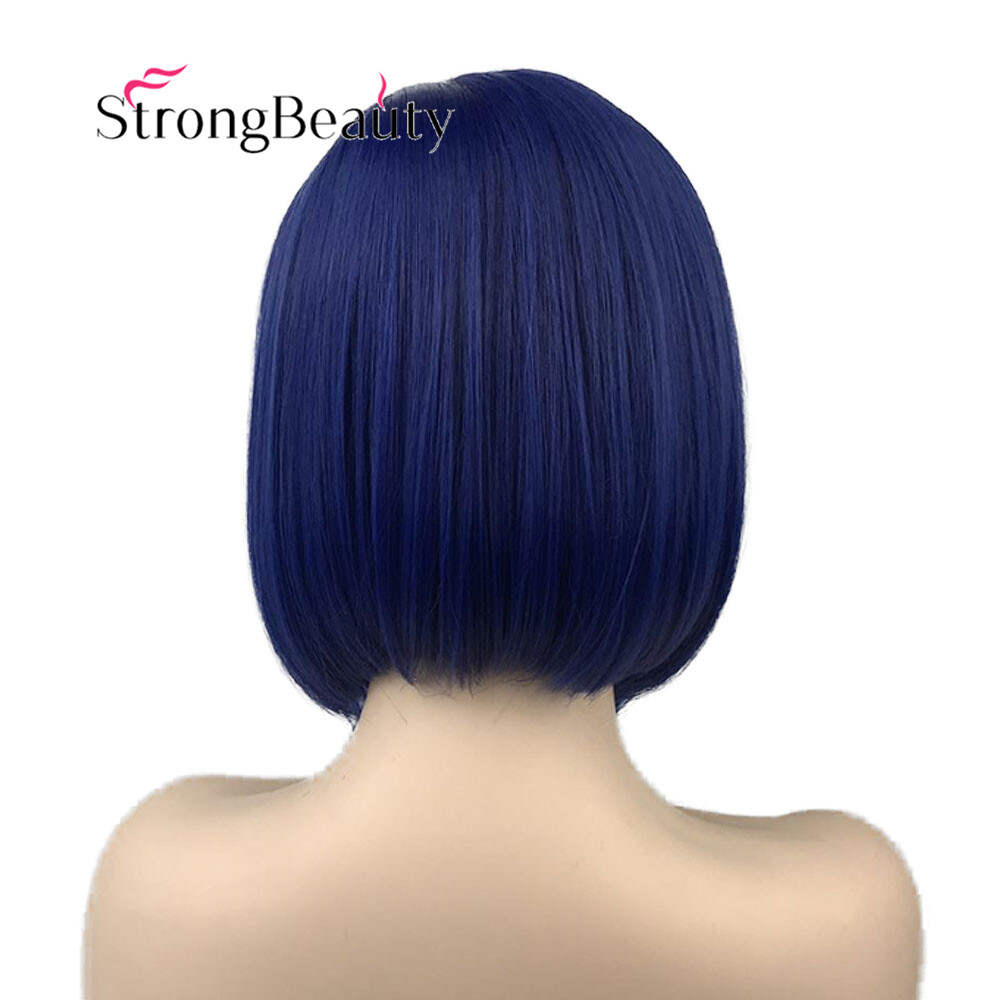 Short Bob Straight Dark Blue Purple Hair Wigs Synthetic Cosplay Wig Heat Ok