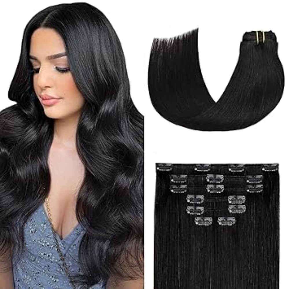 Clip in Hair Extensions Real Human Hair 100% Human Hair 7 Pcs 120g Soft Straight