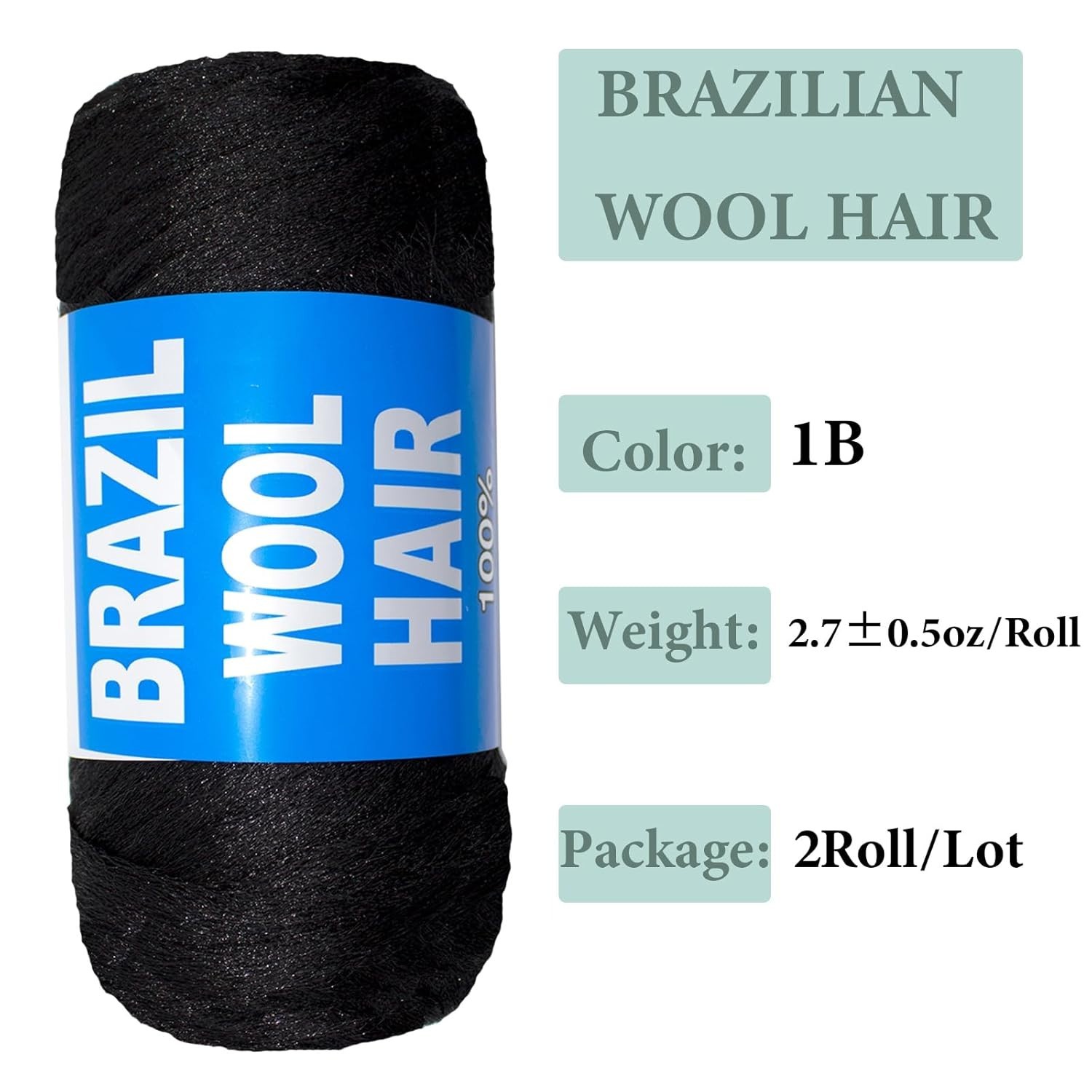 2 Roll Natural Black Brazilian Wool Hair Yarn for Jumbo Braids 2Roll, 1B