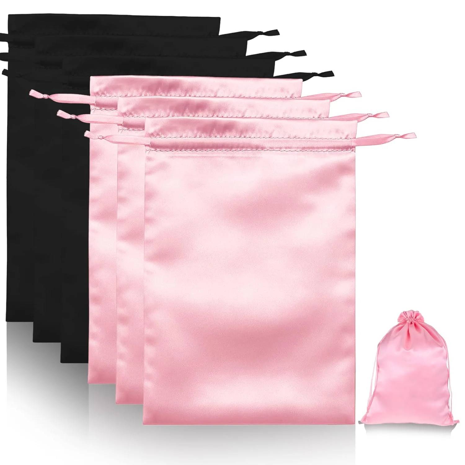 6Pcs Wig Bags with Satin Drawstring Hair Storage Bags for Packaging Wigs Extensi