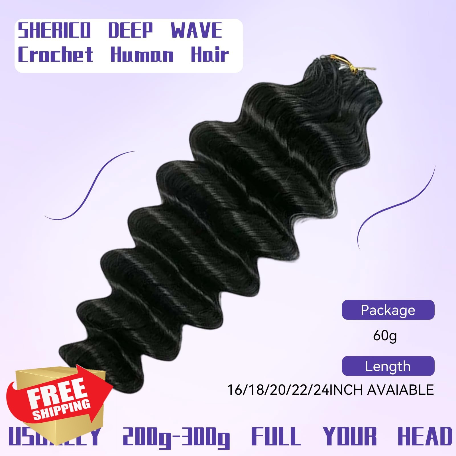 Sherico 18 Inch Black DW-60G Deep Curly Crochet Hair