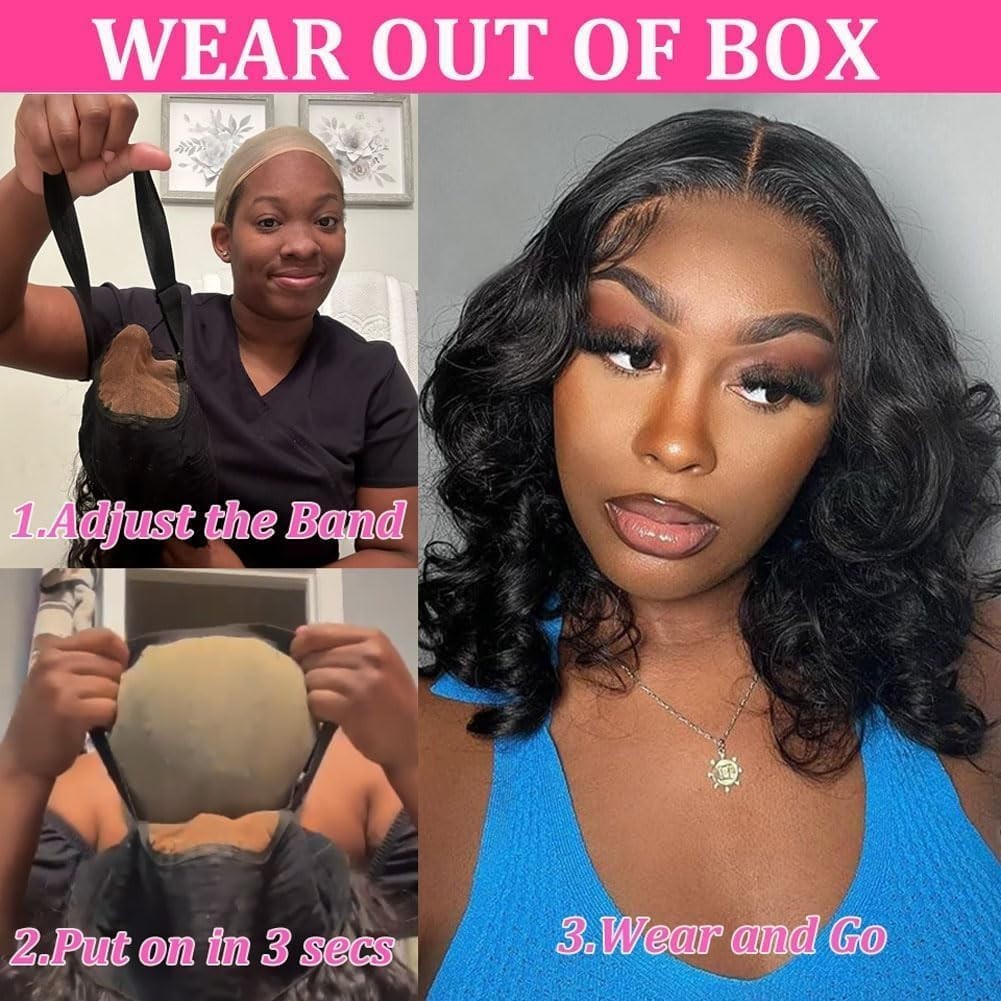 4×4 Body Wave Bob Wig Human Hair wigs for black women Wear and Go Glueless Wigs