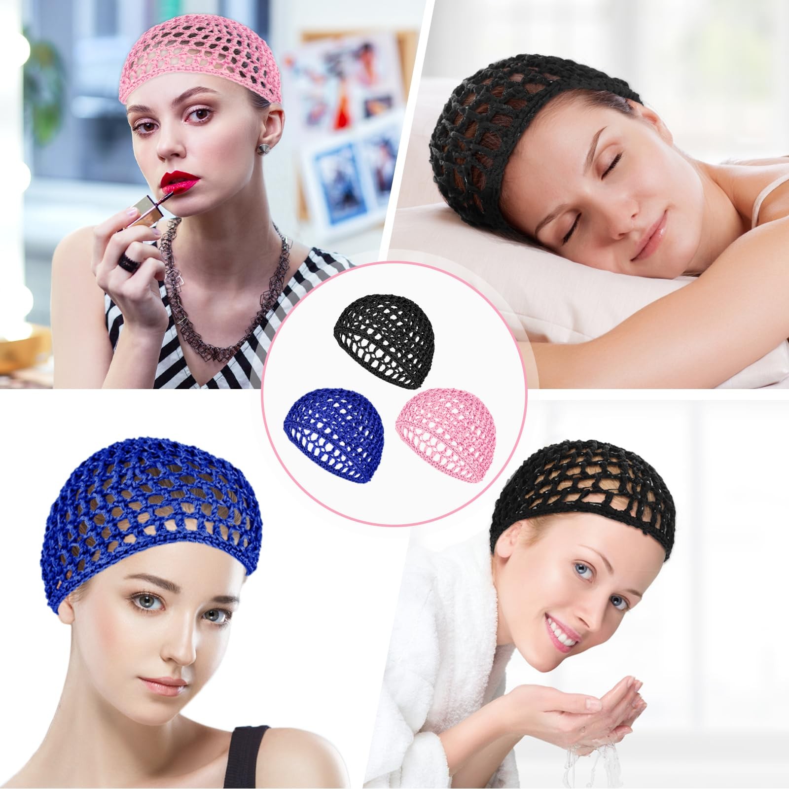 3 Pcs Hair Net Cap for Sleeping Breathable Mesh Wrap Elastic Crochet Snood Ha…