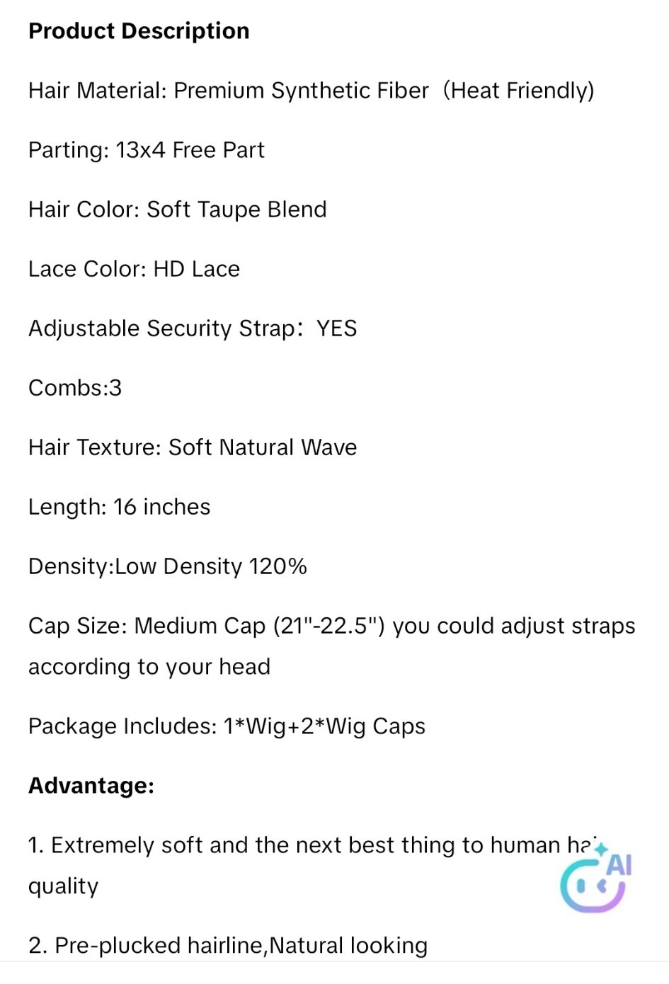 AISOM Tori Lace Front Glueless Free-Part Natural Wave Soft Taupe Blend 16in