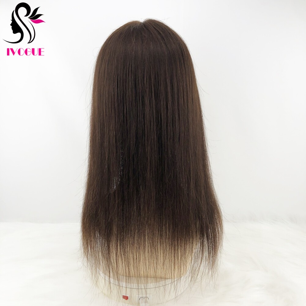 Dark Brown Human Hair Lace Closure Silk Base Straight Hair Piece Scalp Skin