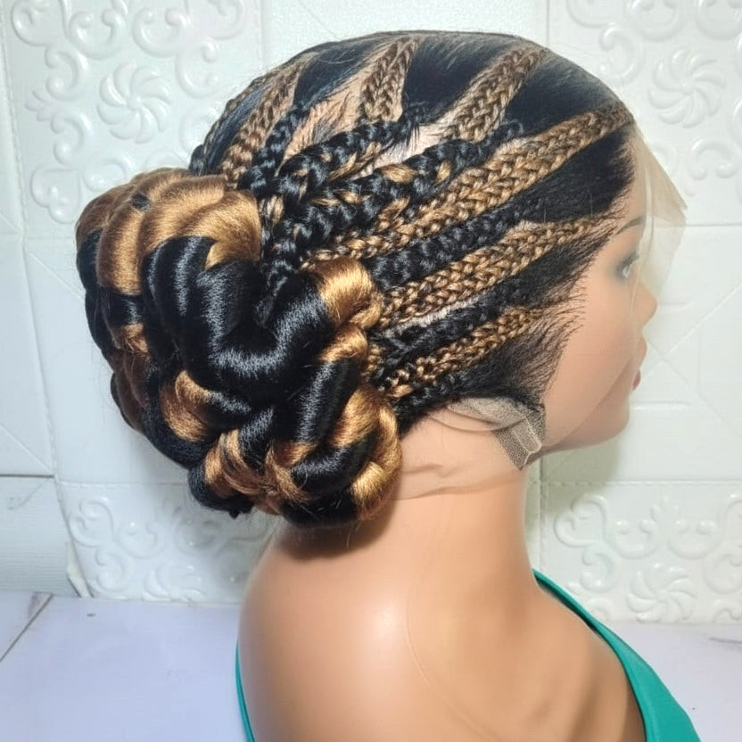 Handmade Cornrow Bun Braided Wig. Full Lace Cap.