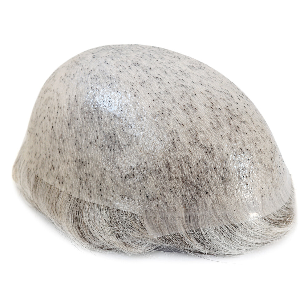 Toupee For Mens Human Hair Super Thin Skin Replacement System Hairpiece Grey BIO