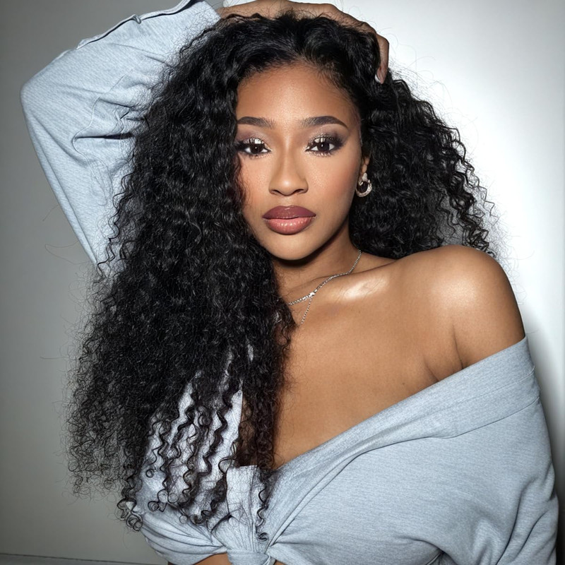 Xsy Half Wig Human Hair Deep Wave 180 Density 3 In 1 Curly Half Wigs For Black