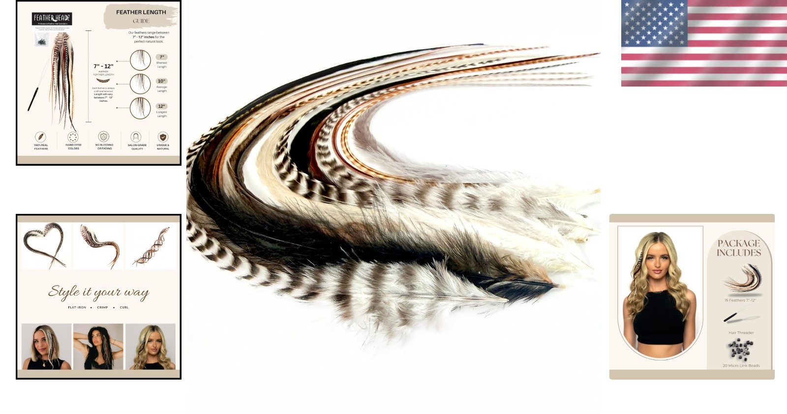 Real Rooster Feather Hair Extensions – 15 Pack