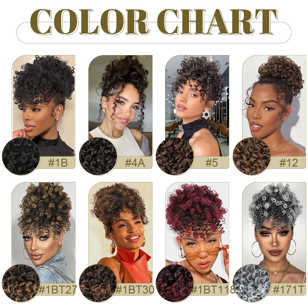 African Short Afro Kinky Curly Ponytail Large Puff Hair Extension Bun With Bangs