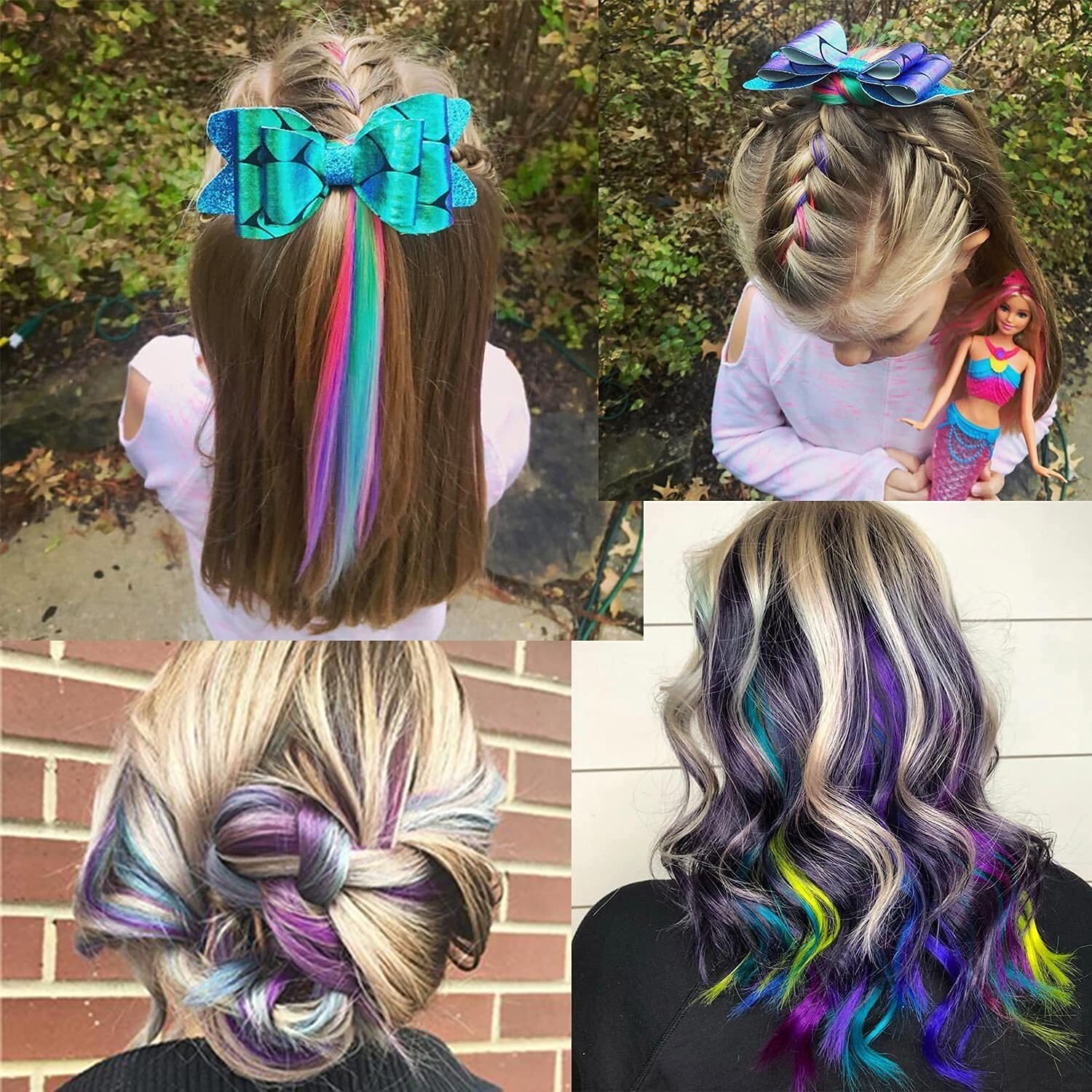 12PCS Colored Blue Hair Extensions Clip in Colorful Hair Extensions 20 Inch Rain