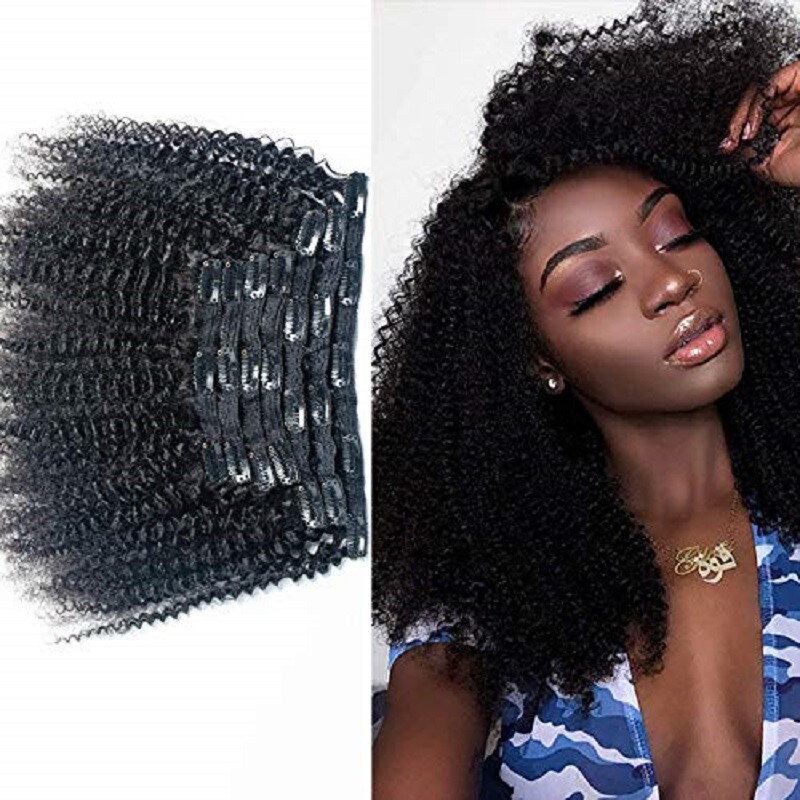 Afro Kinky Curly Clip in Human Hair Extension Mongolian Clips on Hair 100g-150g