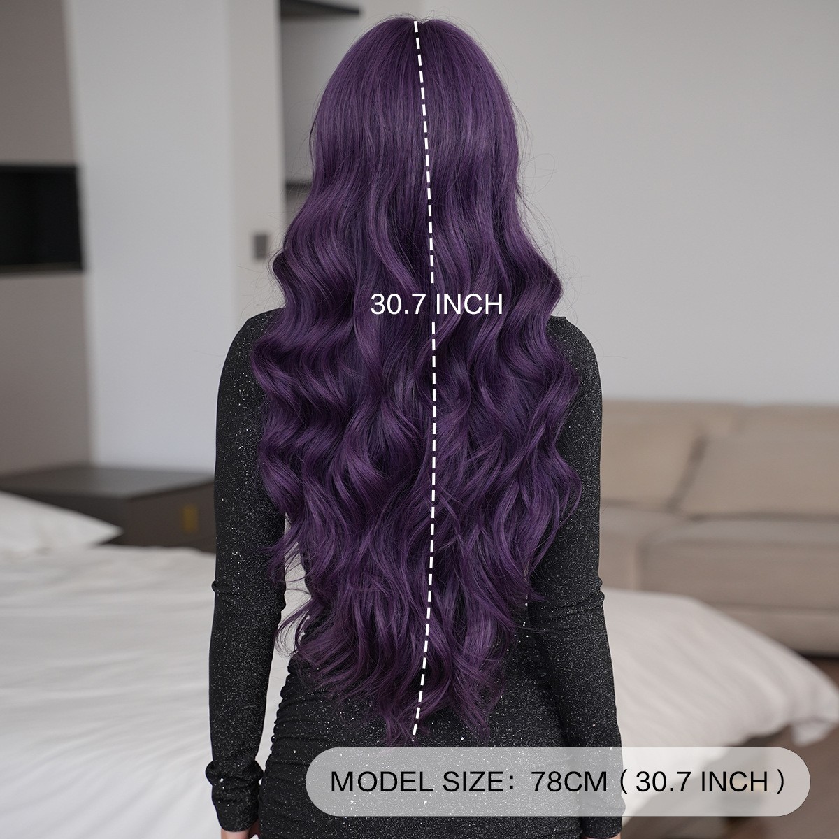 Dark Purple Long Wavy Wig Heat-Resistant Lolita Synthetic Hair Wigs for Women