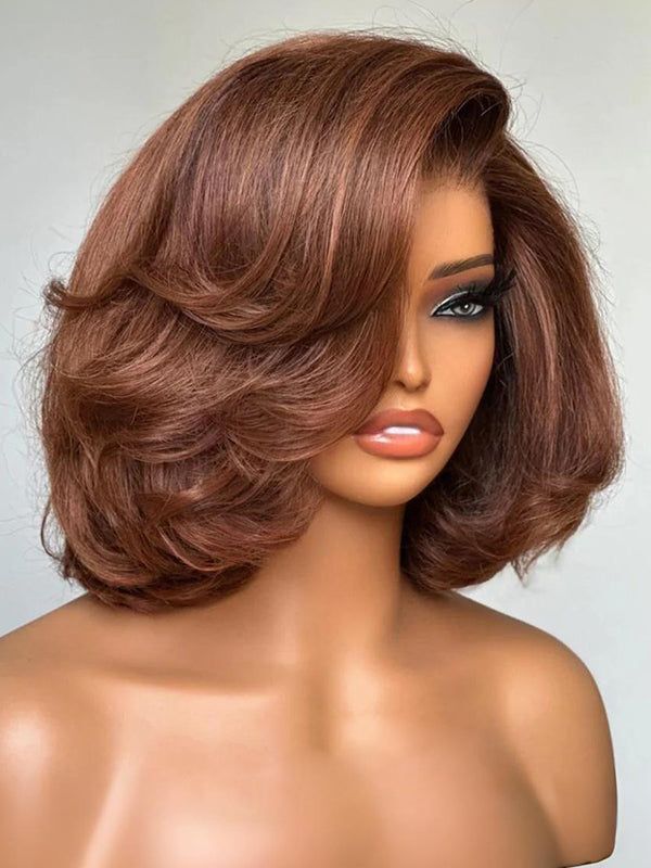 Ombre Ginger Brown Bob Wigs Remy Human Hair 13×4 Lace Front Wigs 200% Density