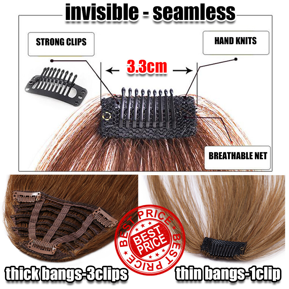 Real 100% Human Hair Bangs Extensions Clip In Thick Fringed Hairpiece Neat Front