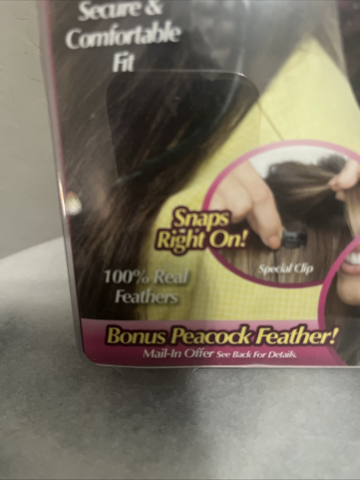 2pk Fuchsia Pink & Smoky Ash SNAP-ON FEATHERS Instant Extensions Seen on TV New!