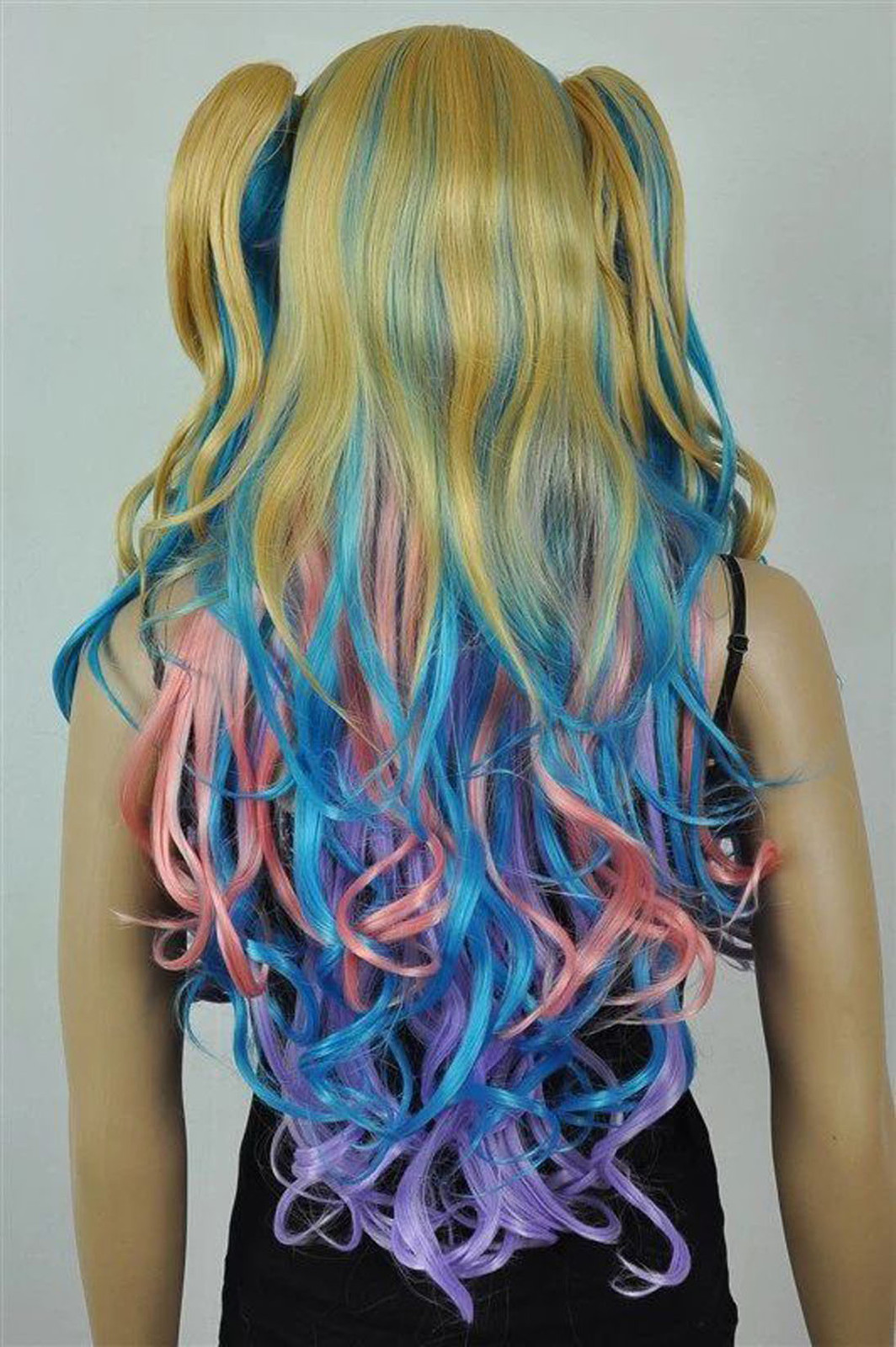 NEW Gothic Lolita Wig + 2 Pig Tails Set Pastel Rainbow Mix Blend Cosplay