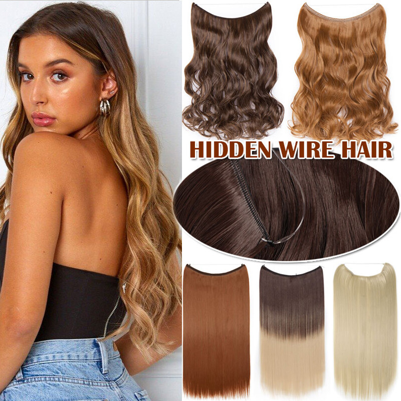 Real Secret Hidden Wire in Hairpieces Thick No Clip Hair Extension Woman