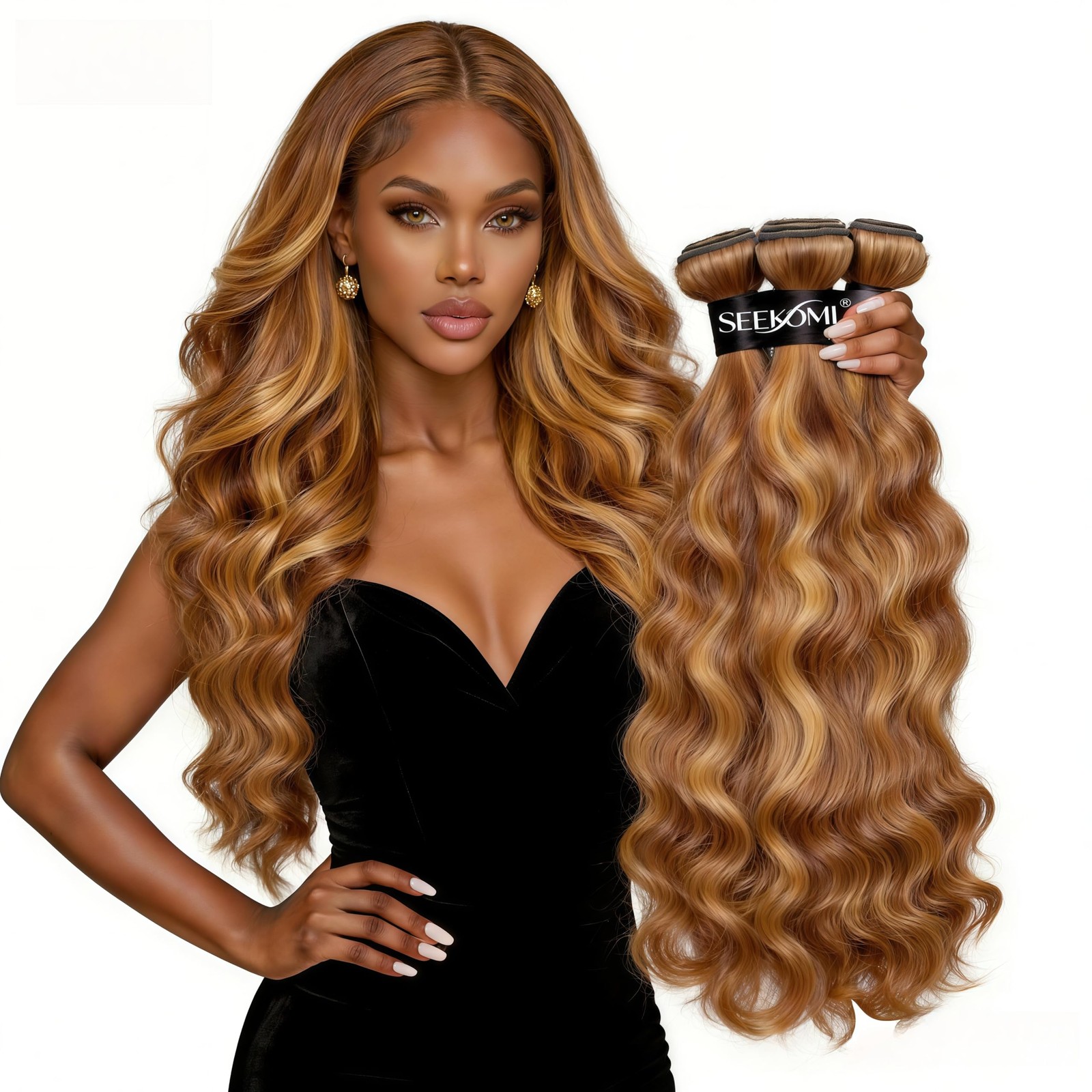Seekomi Ombre Highlight Body Wave Bundles Human Hair 18 20 22 Inch 12A 100
