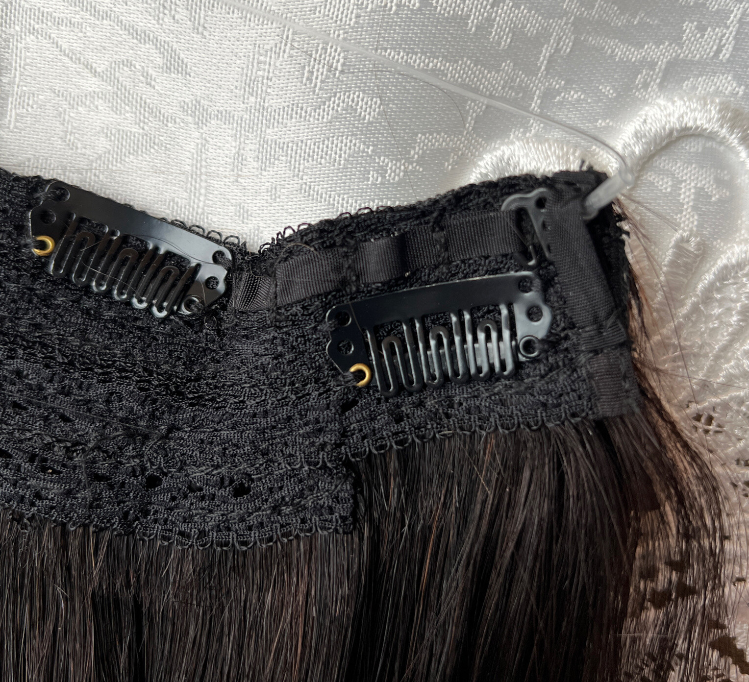 Flip in Human Hair Extensions Invisible Wire 4 clips 12” Natural Black Straight