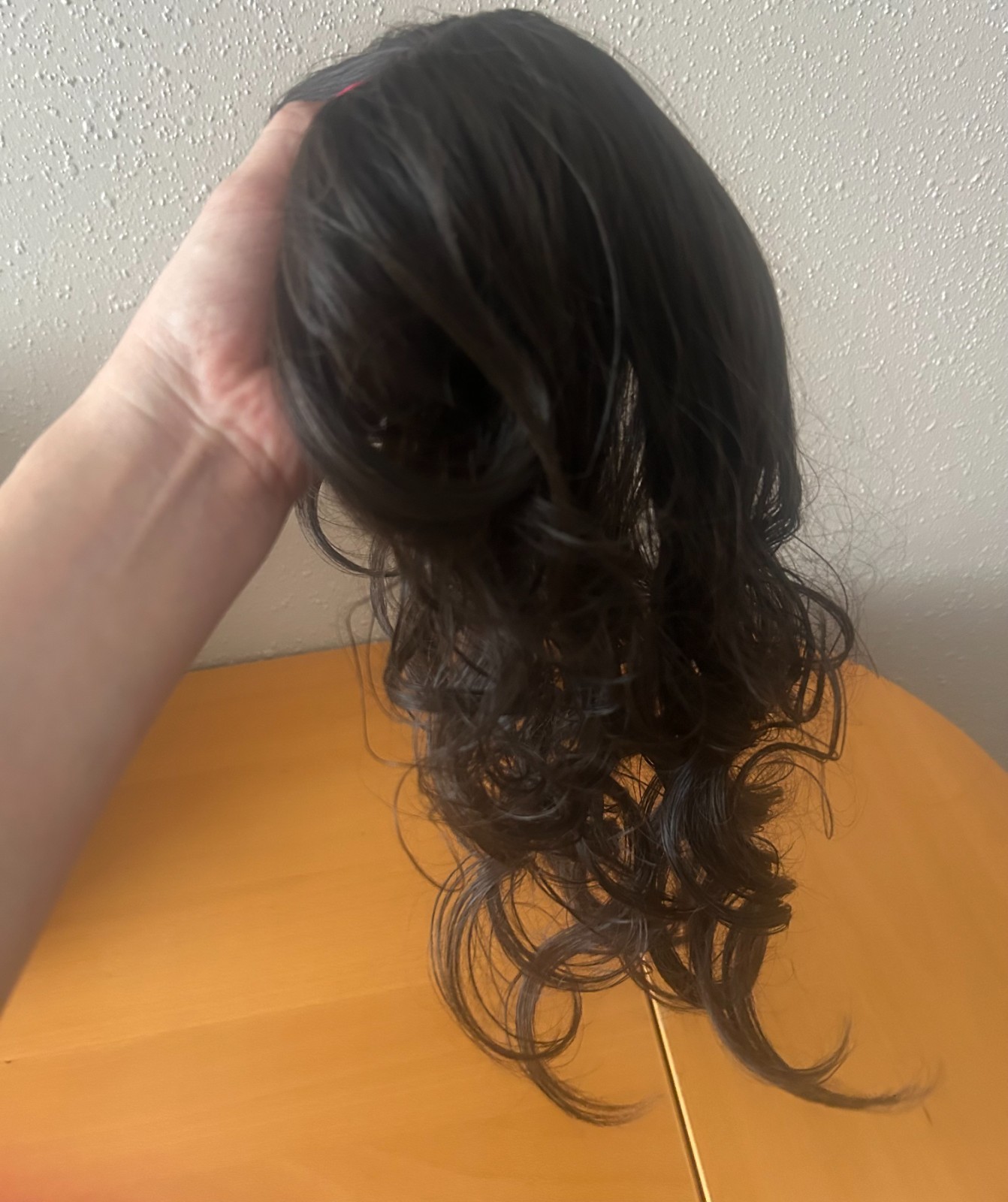 6.3″x6.3″ Dark chocolate Brown Synthetic Hair Wavy Topper for Women Clip in 18″