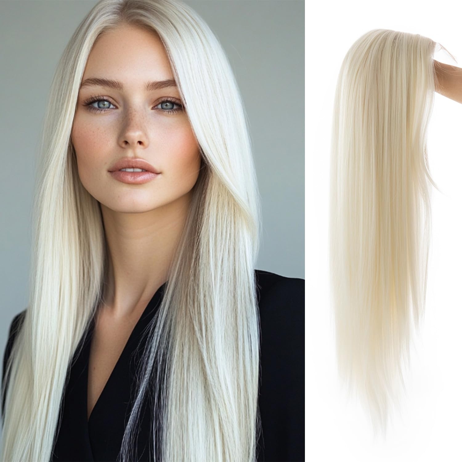 Long Platinum Blonde Wigs for Women 27inch Long Straight Side Part Lace Wig S…