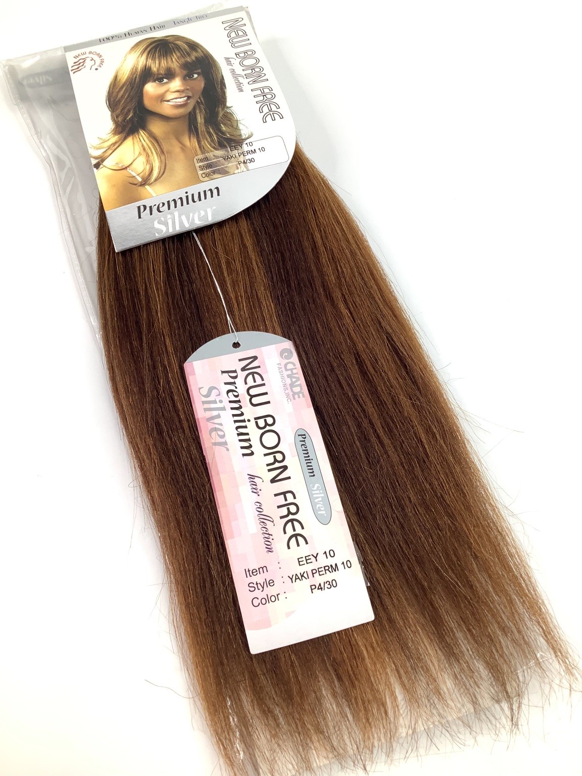 NEW BORN FREE Premium Silver Human Hair Extensions YAKI PERM 10 P4/30 Weft Brown