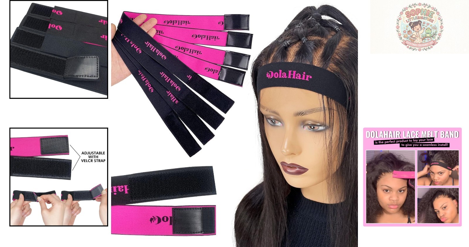 Lace Melting Band Set – 4PCS Elastic Edge Wraps in Chic Pink and Black Designs
