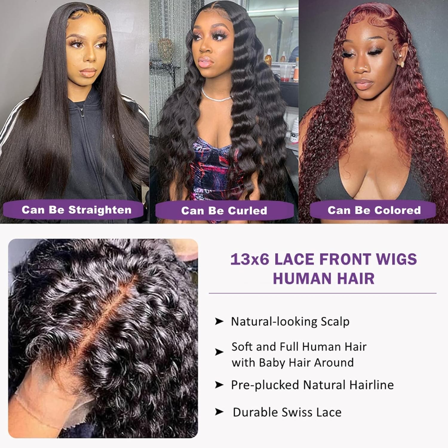 Glueless 13×6 Deep Wave Lace Front Wig – 180% Density Human Hair, 22 Inch