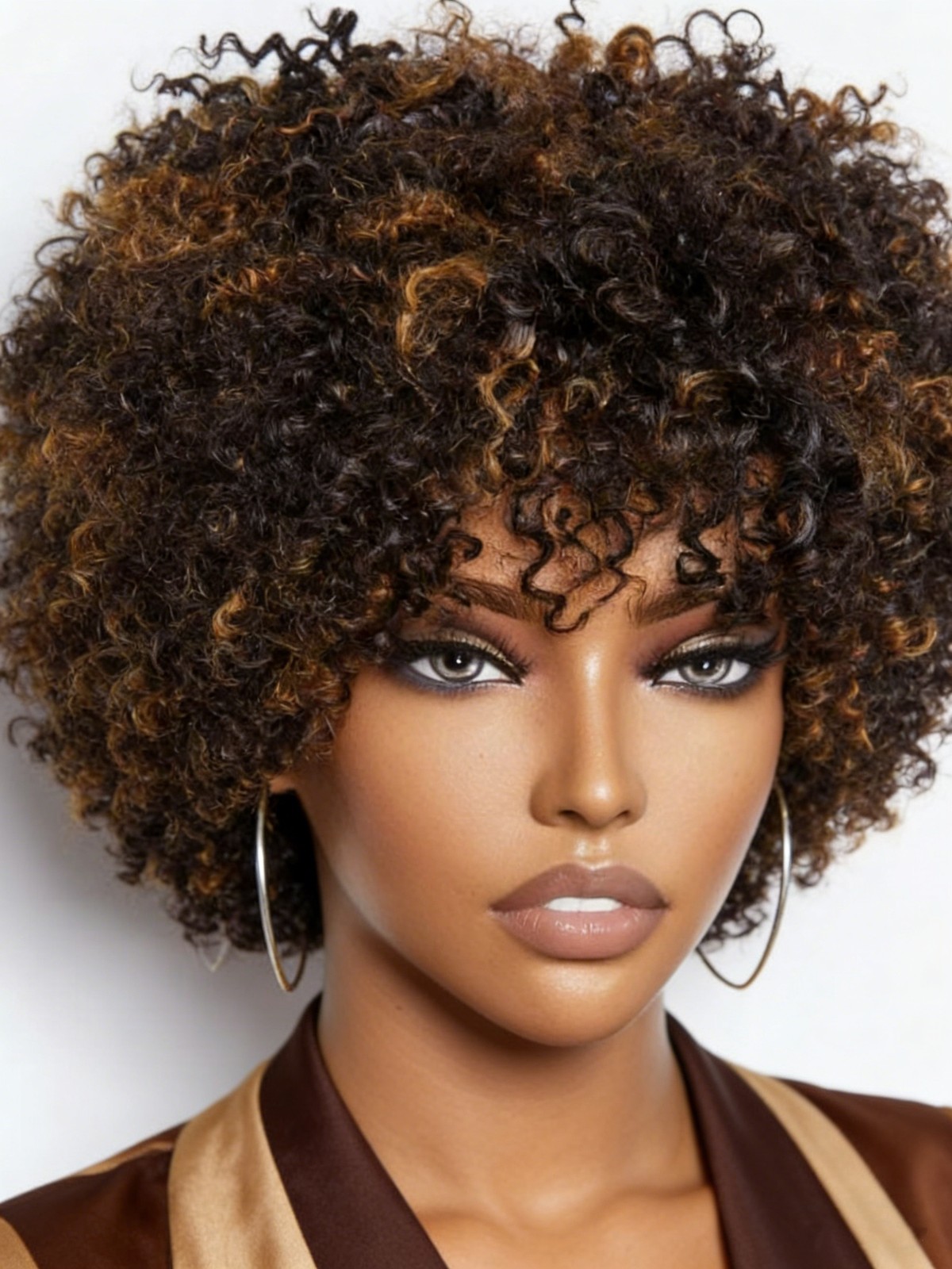 Blonde Highlights Afro Kinky Curly Pixie Cut Wig 150% Full Machine Made Wig