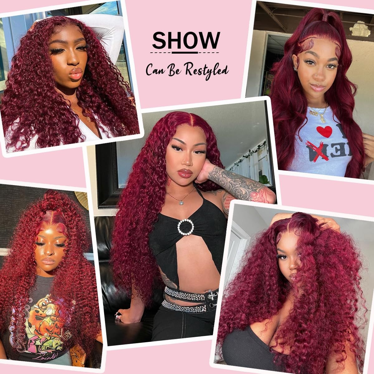 200% Density Brazilian Virgin 5×5 Water Wave Burgundy 99J Human Hair for Women