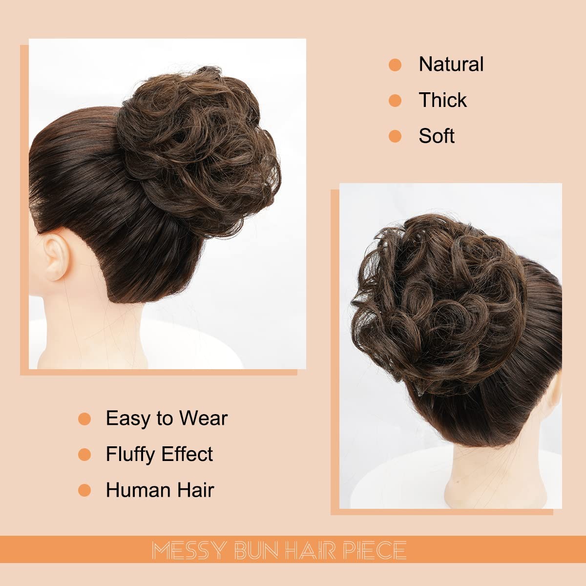 Cetiq Messy Bun Hair Piece100% Human Layered Wavy Curly Buns Dark Brown