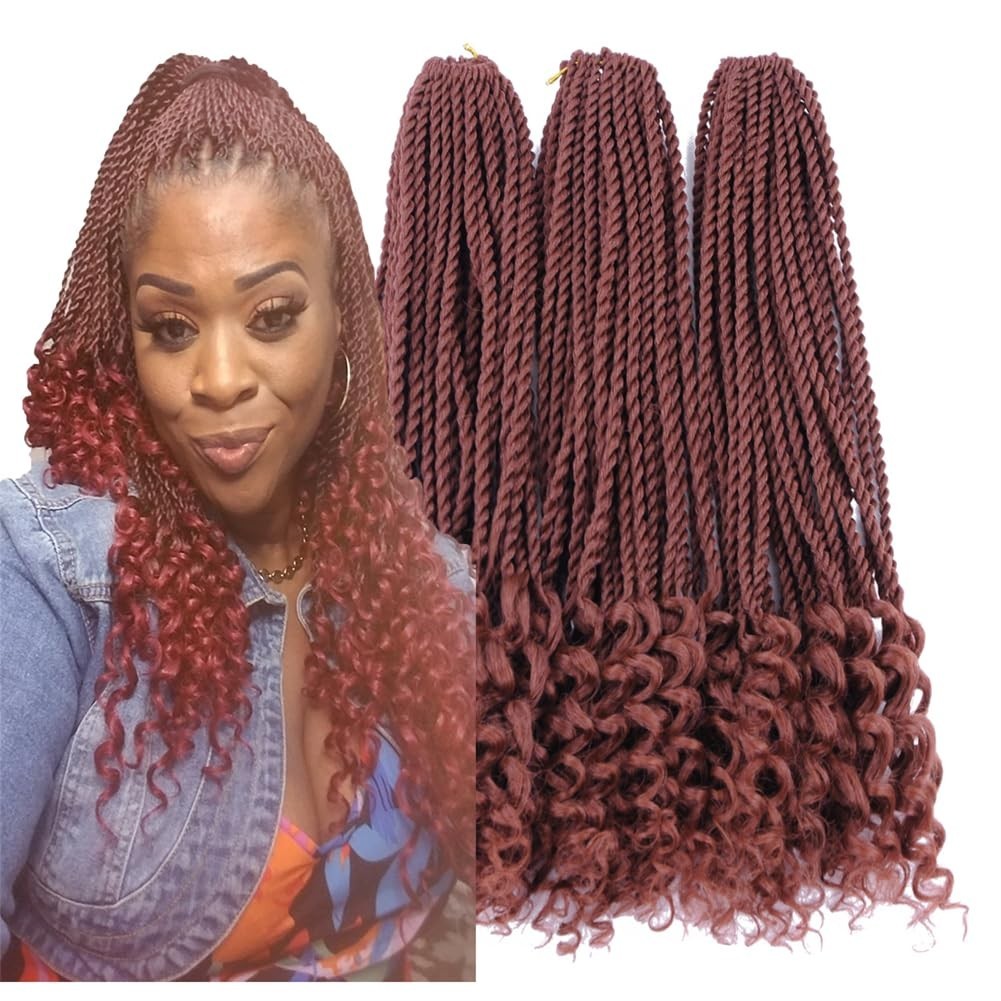 18 Inch Curly Senegalese Twist Crochet Hair Synthetic Goddess Braids 3 Pack
