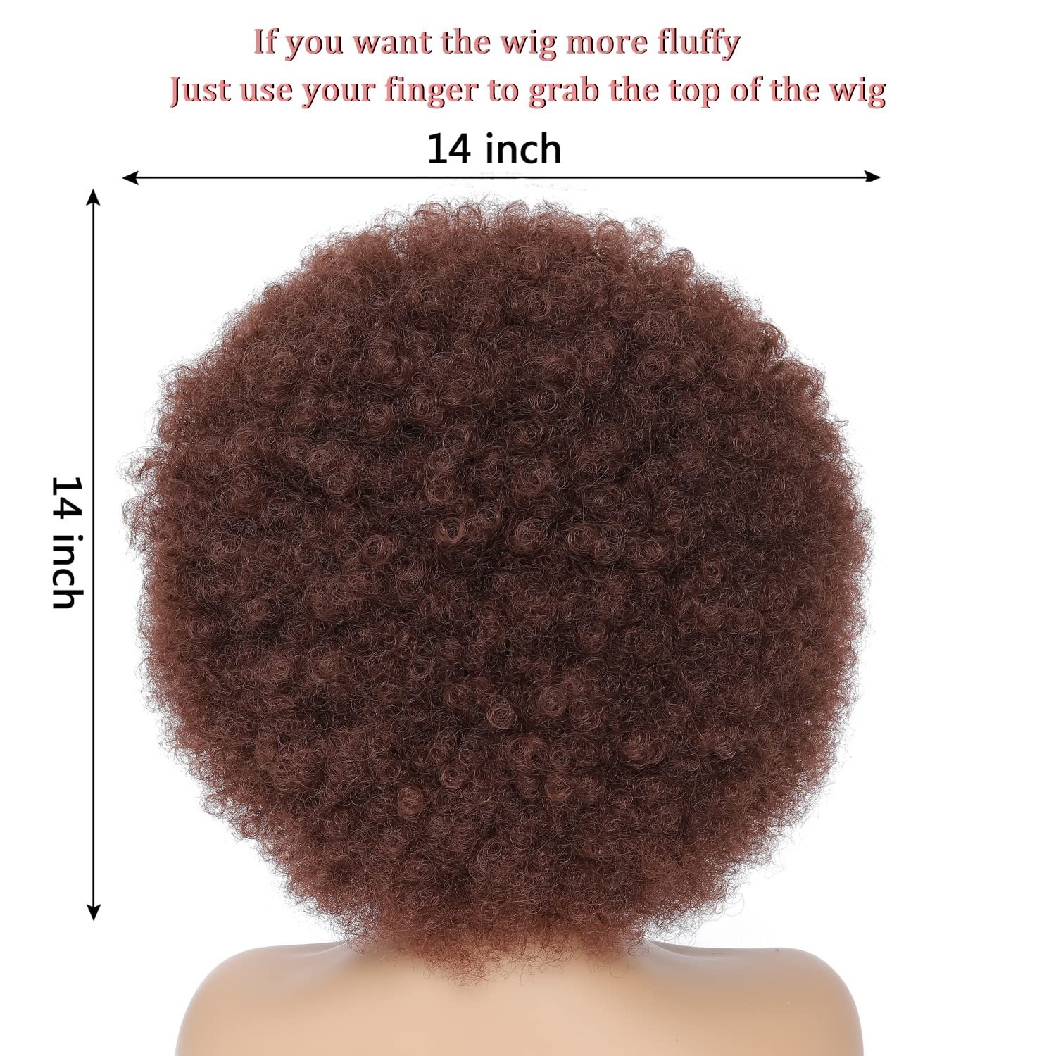 70s Afro Kinky Curly Wig For Women, Brown, Synthetic Fibers, Soft, Bouncy, Natur