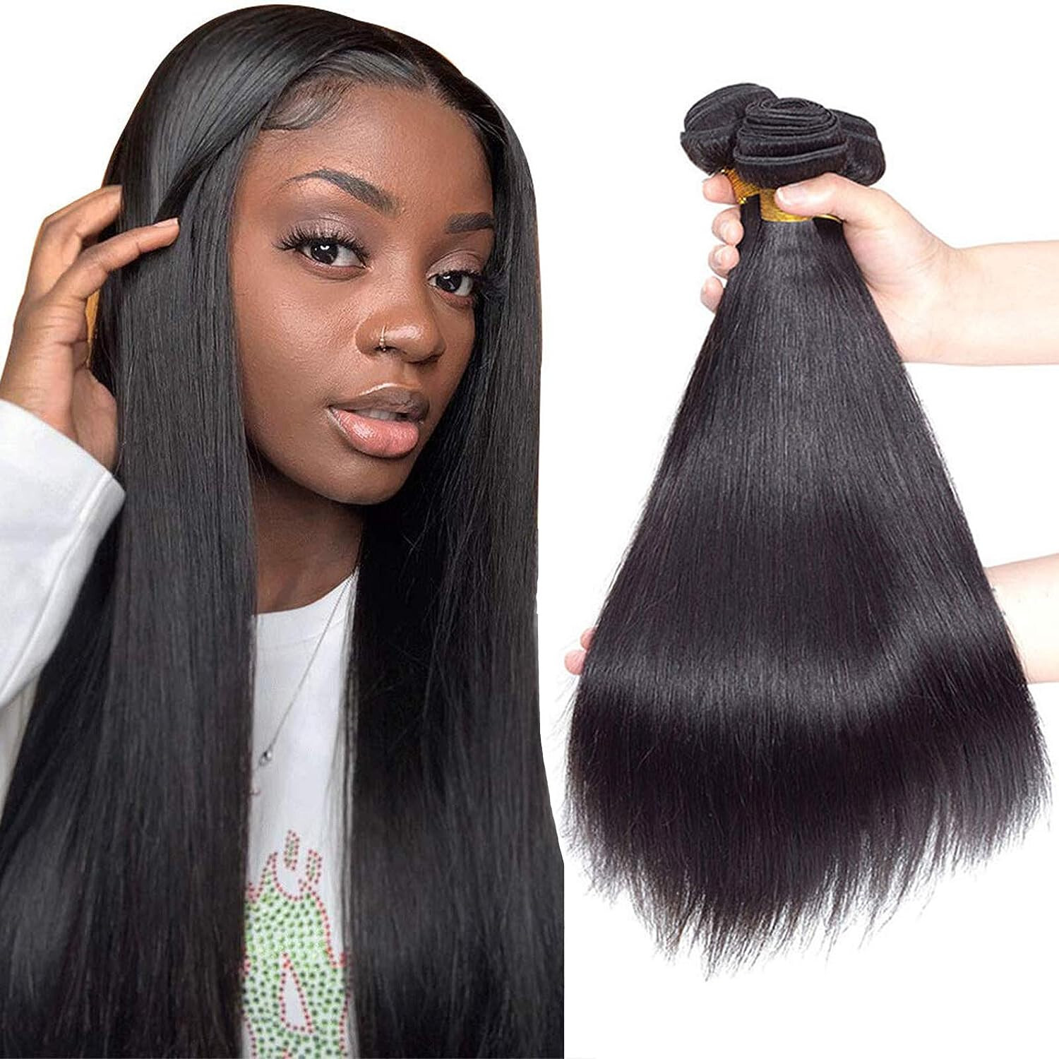1B Straight Bundles Yaki Hair 3 bundle deal 10 12 18 Inch weave black synthetic