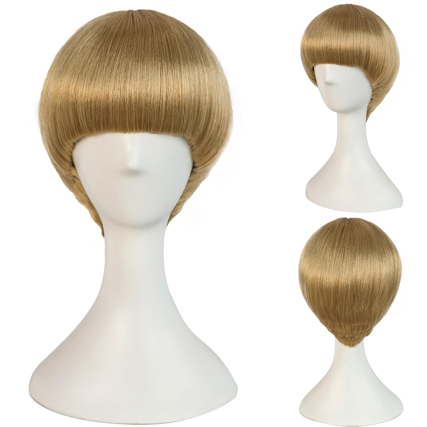 Hair Cap + Short Blonde Bowl Cut Wig Men with Bangs Blonde Mushroom Wigs 60s …
