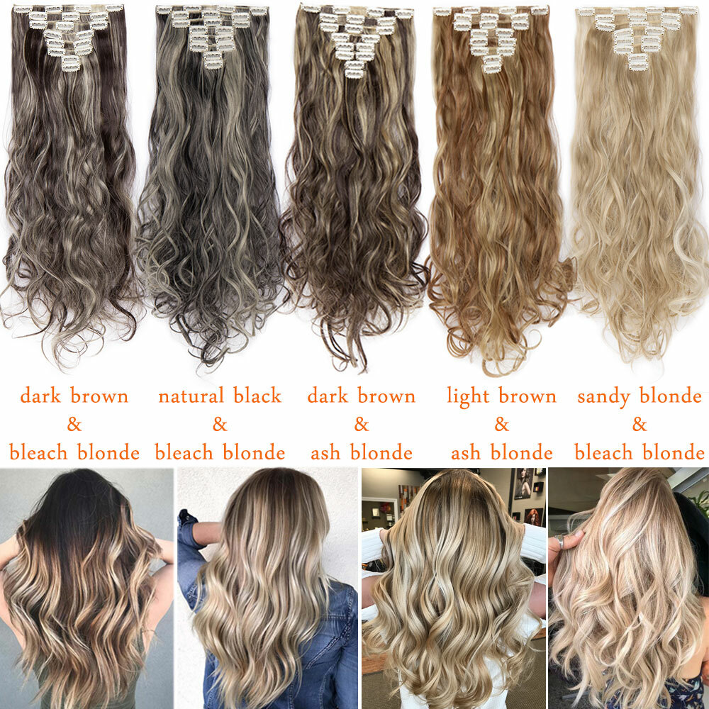 US Real Thick Smooth Clip in Hair Extensions Full Head Wavy Long as Human Ombre