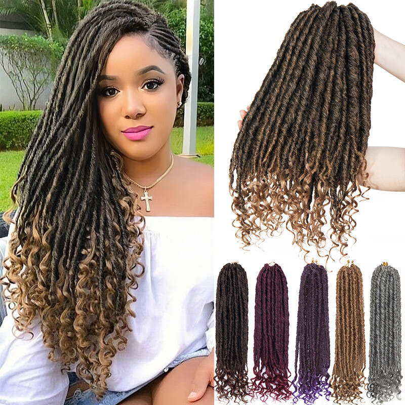 Crochet Goddess Faux Locs Dreadlock Afro Braids Hair Extension Curly Ends Ombre