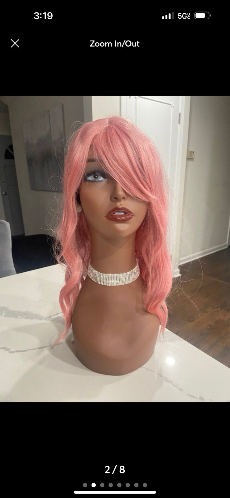 Pink Wavy Synthetic Wig Middle-Part Classic Cap Adjustable Straps for Women
