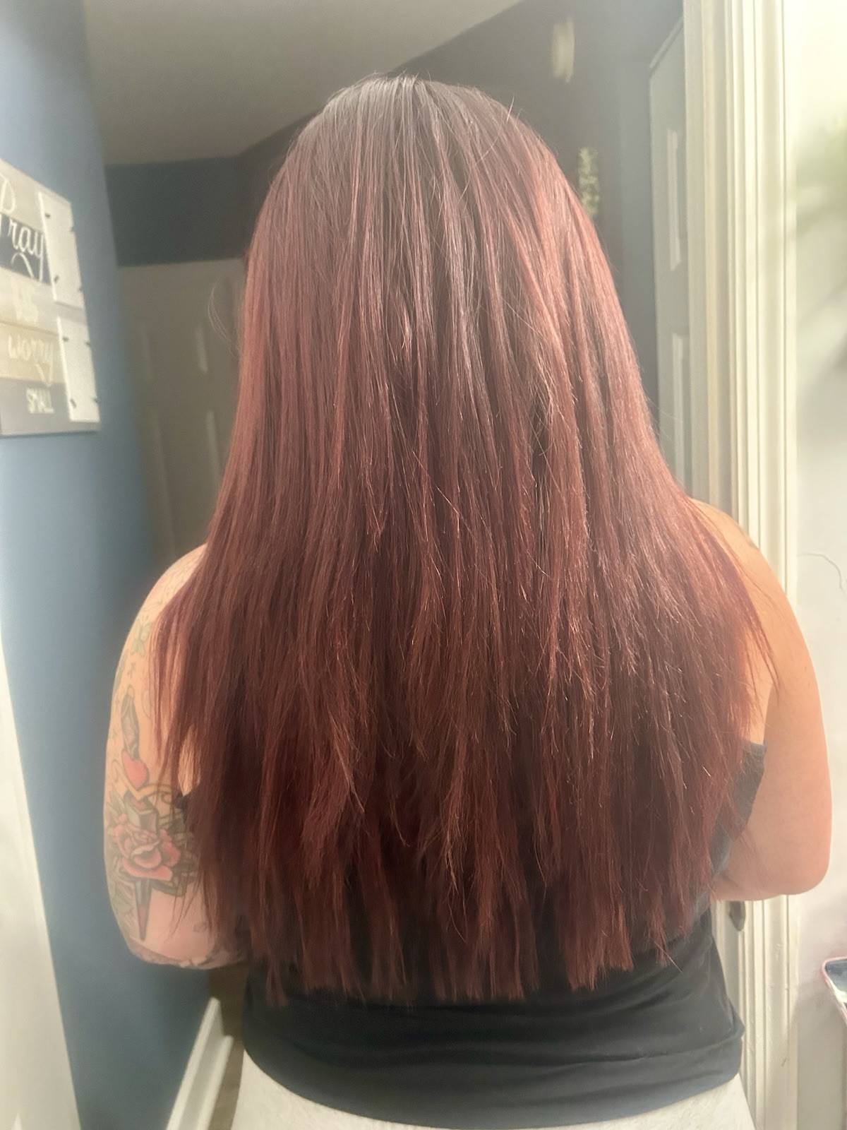 Beaded 30” Machine-tied weft extension 93g Remy Human Hair Dark Red/ burgany 14”