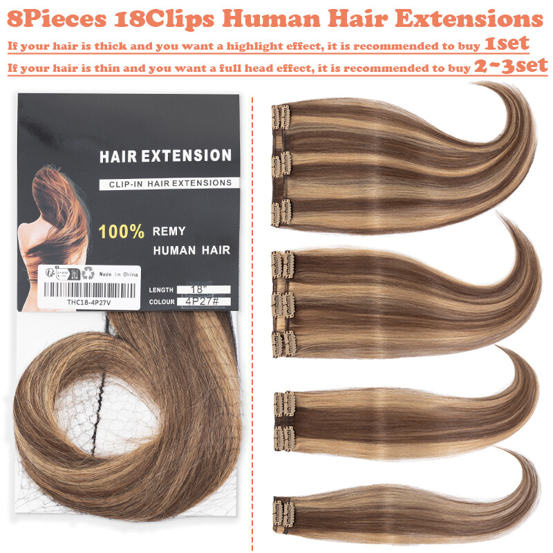 CLEARANCE Clip In Full Head Real Human Remy Hair Extensions 8 Pieces 18 Clips