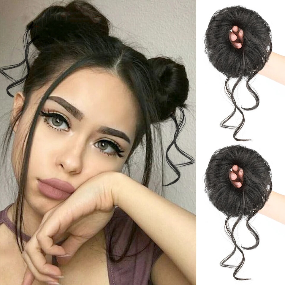 2 Pieces Girls Messy Hair Bun Hair Scrunchies Extension Curly Wavy Messy Chignon