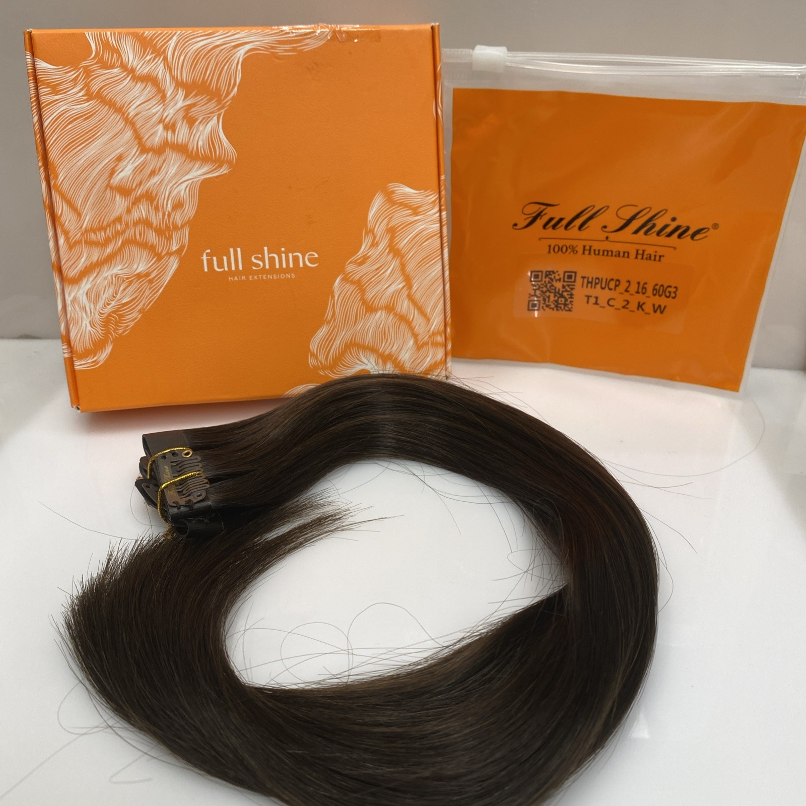 Full Shine 16″ Remy Human Hair Extensions Sew In Weft Dark Brown 105g – Open Box